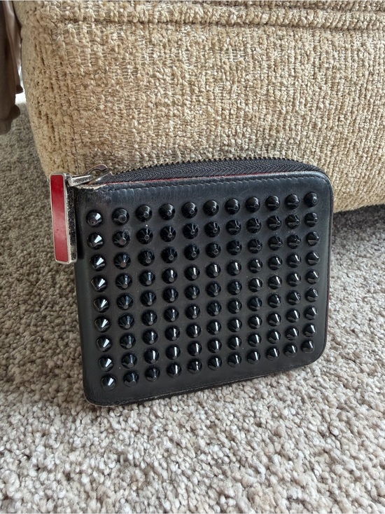 Christian Louboutin Handbags - Christian Louboutin Paros Spiked Leather Zip Wallet Black Red